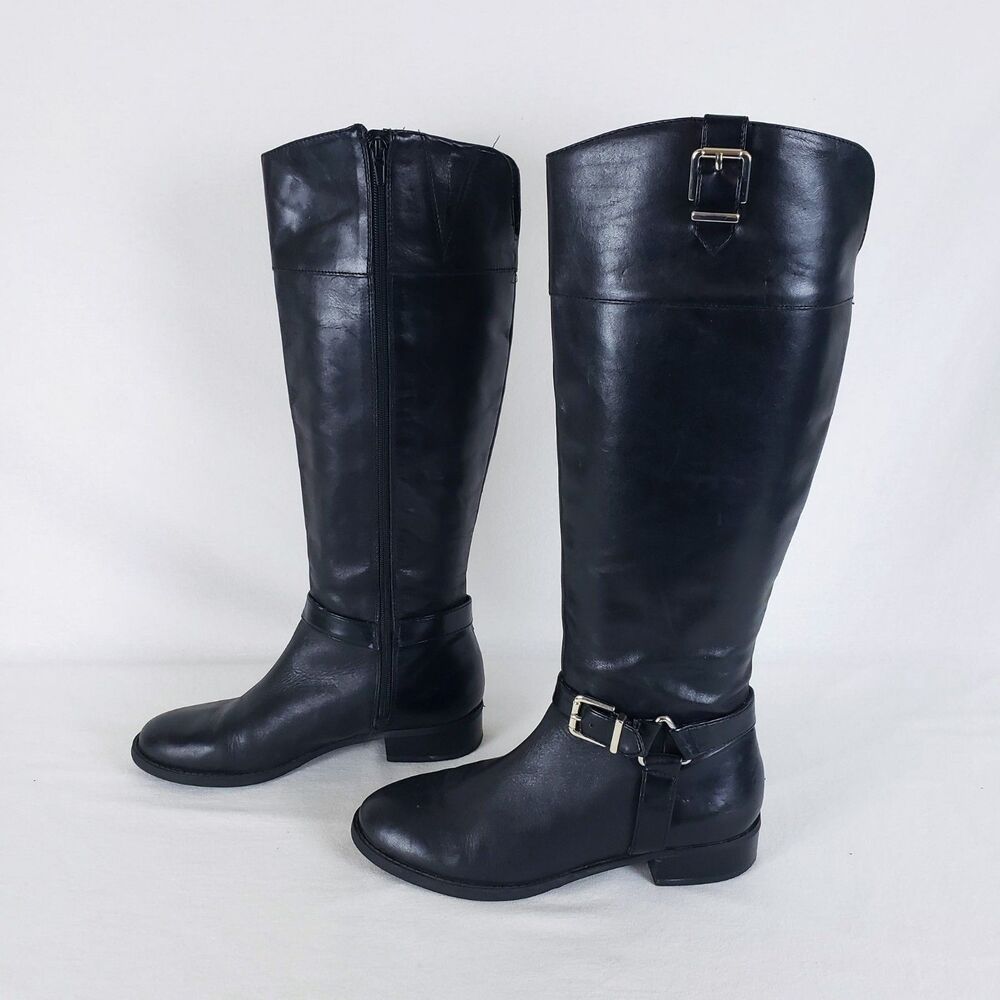 INC International Concepts Leather Riding Boots Womens 8 Harness Strap Classic